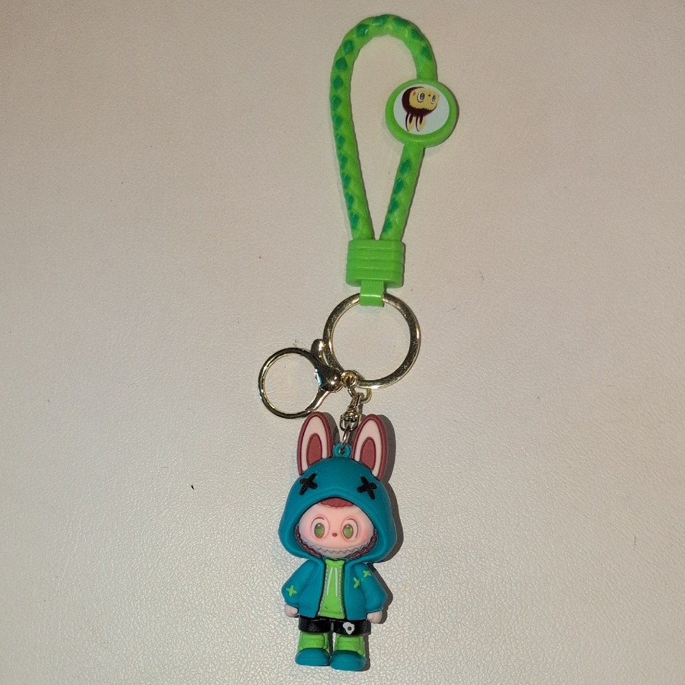 Cute Bunny Keychain with Green and Blue Outfit